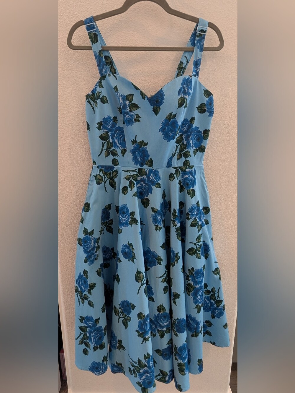 RARE Vixen by Micheline Pitt Blue Floral Fit-and-Flare Dress - Picture 2 of 8